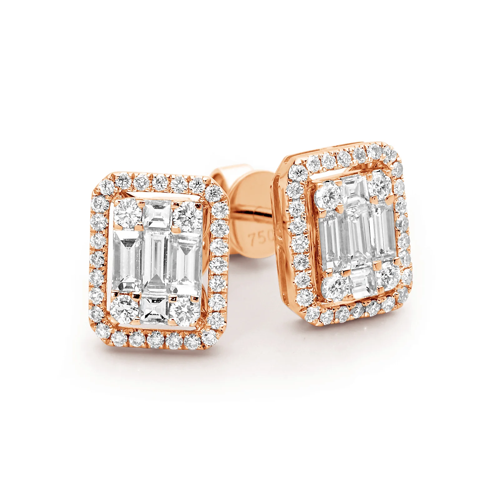 Baguette Cluster Diamond Ear Studs