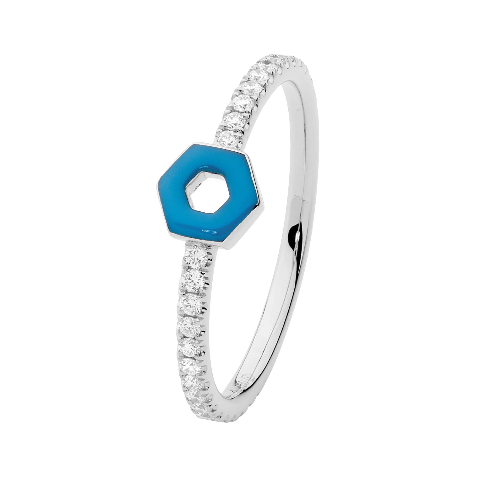 Enamel Hexagon Ring With Diamonds