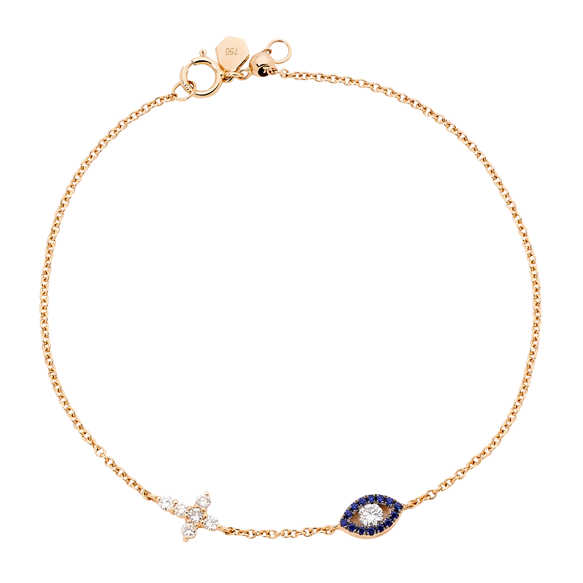 Evil Eye Cross Diamond & Sapphire Bracelet