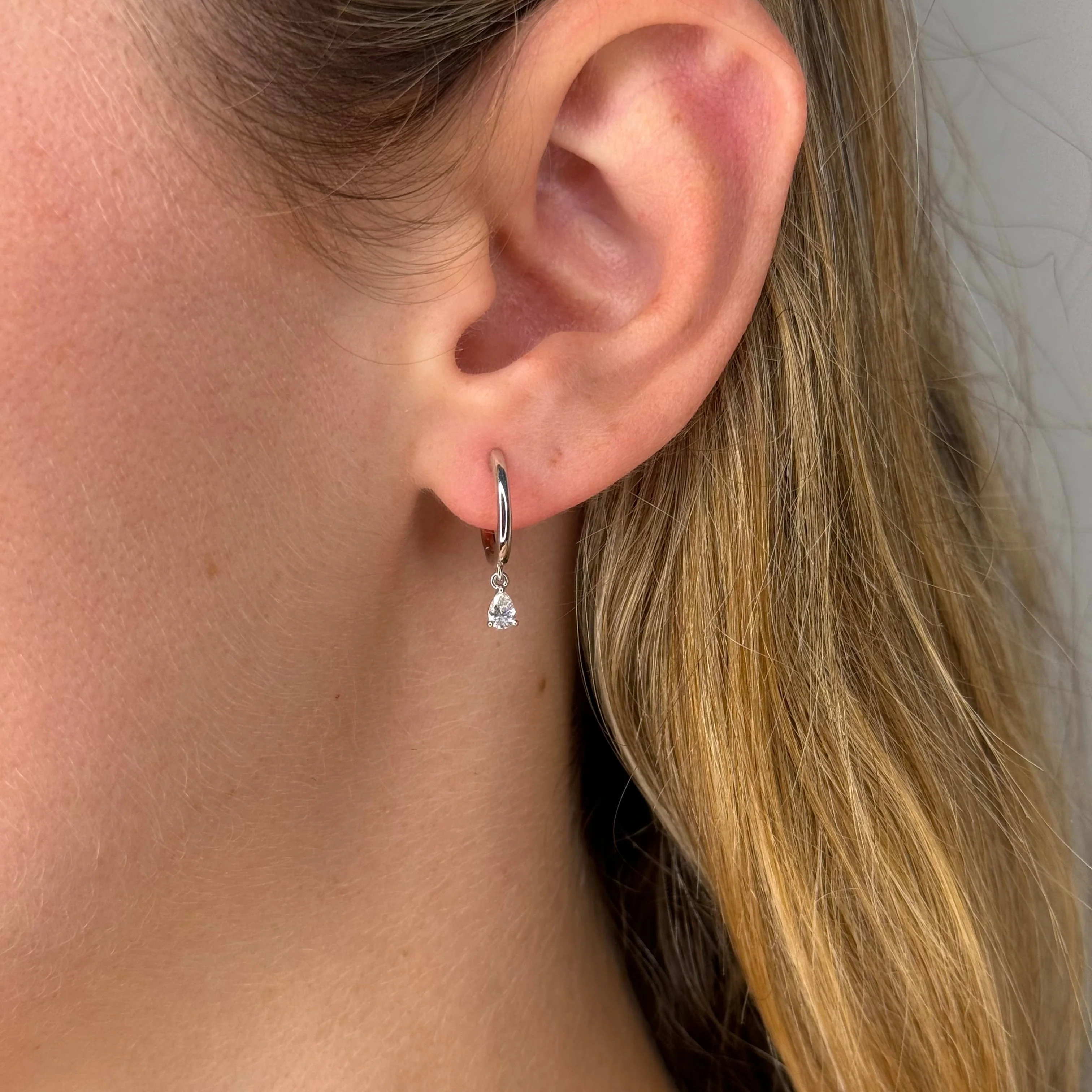 Pear Drop Diamond Pendent Hoop Earrings - Image 2
