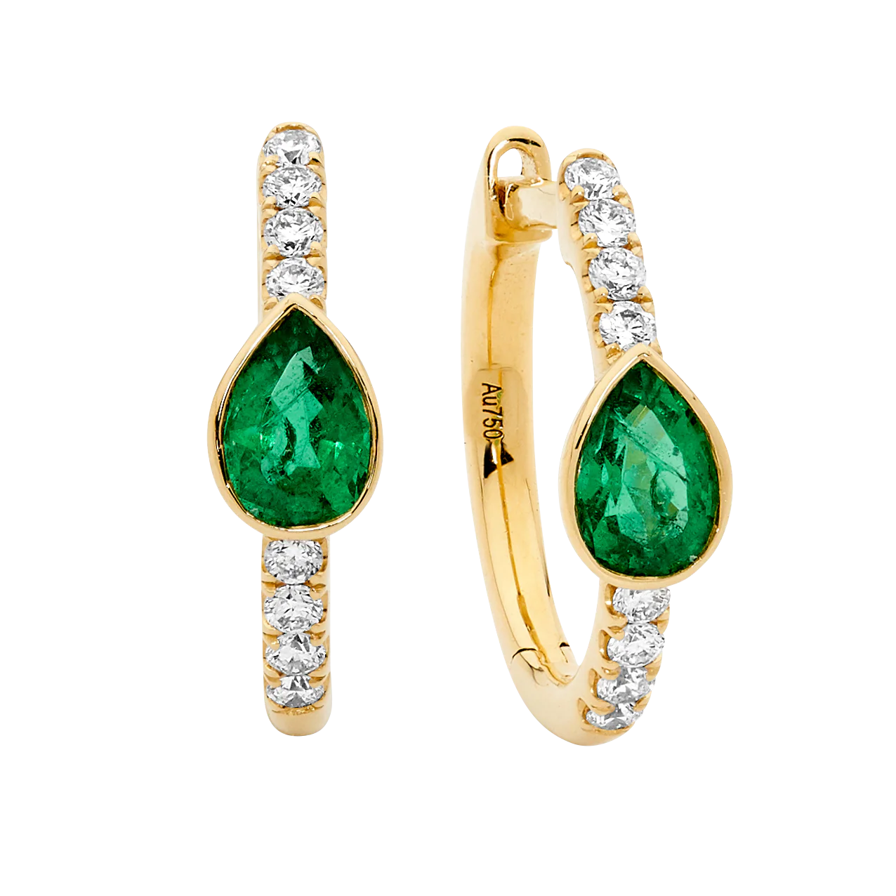 Pear Shape Emerald Hoop Earrings