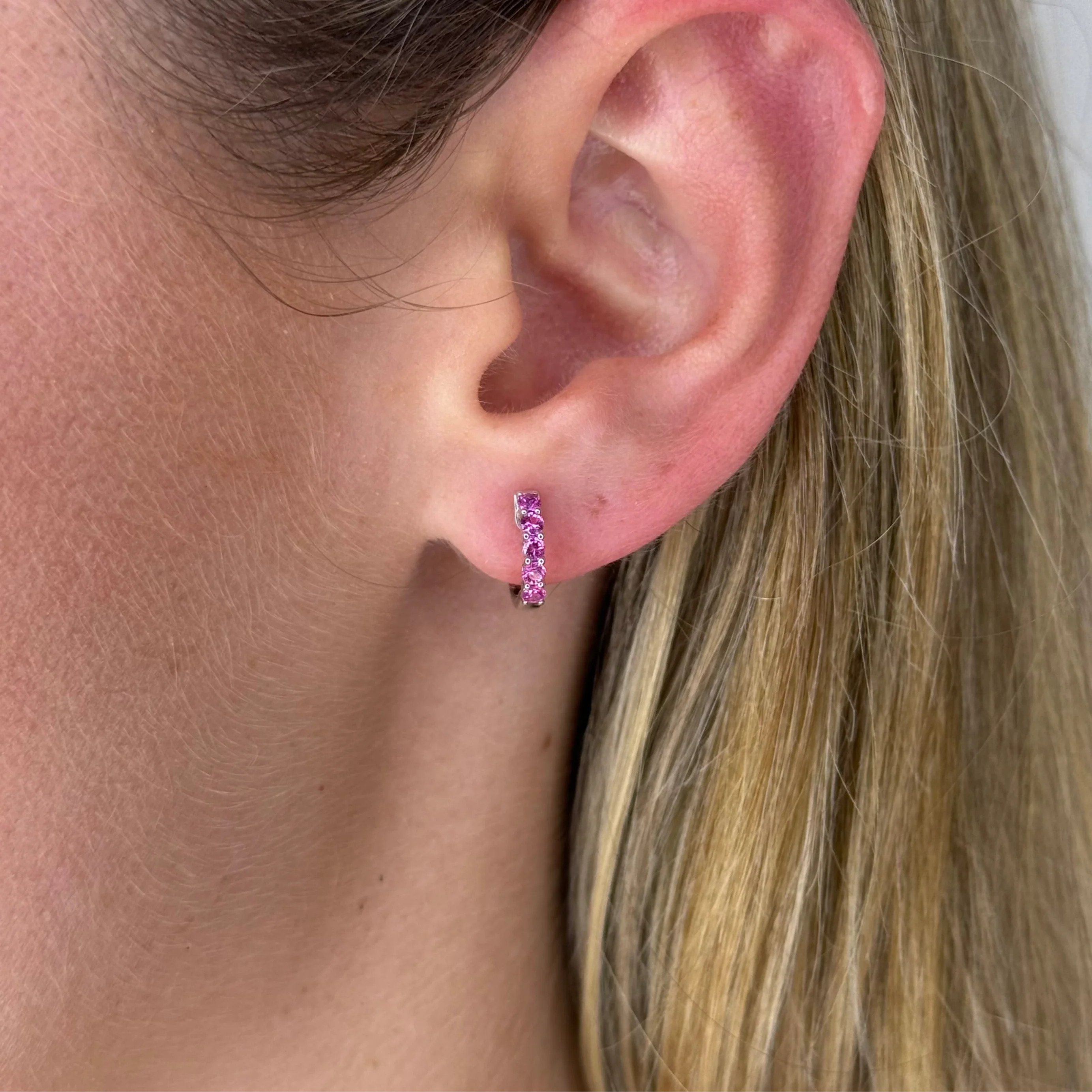 Pink Sapphire Hoop Earrings - Image 2