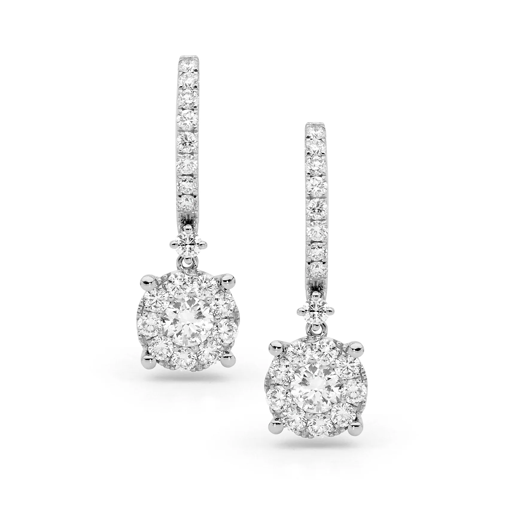 Round Diamond Cluster Drop Hoops - Image 3