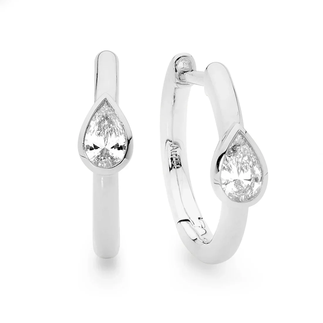 Tear Drop Cut Diamond Gold Petite Hoop - Image 2