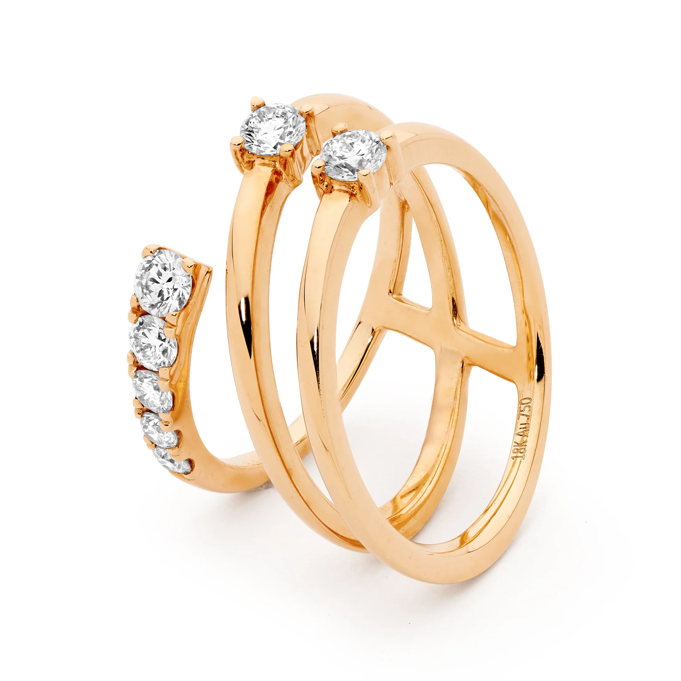 Three Row Diamond Wrap Around Ring - Image 2