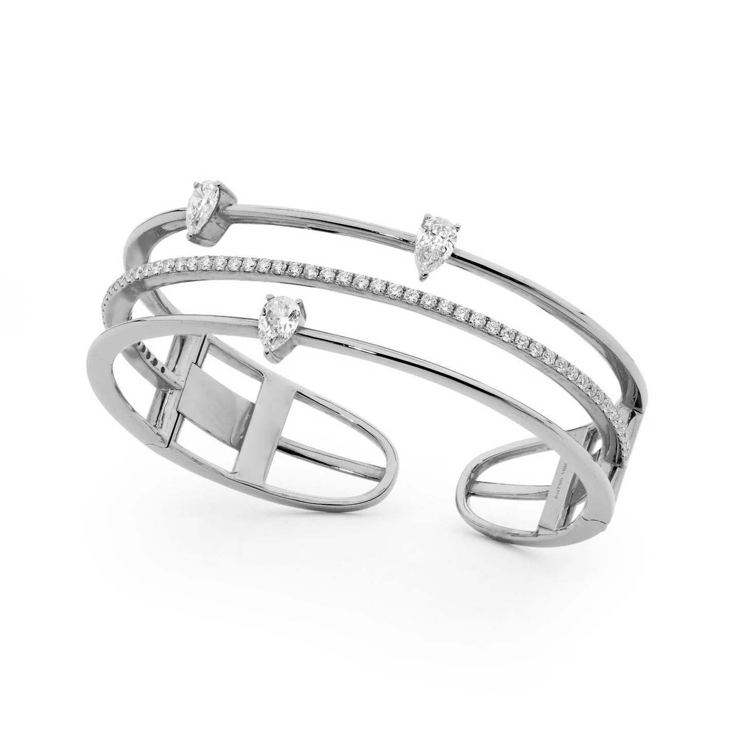 Three Row Pear Cut Diamond Open Cuff Bracelet - Image 3