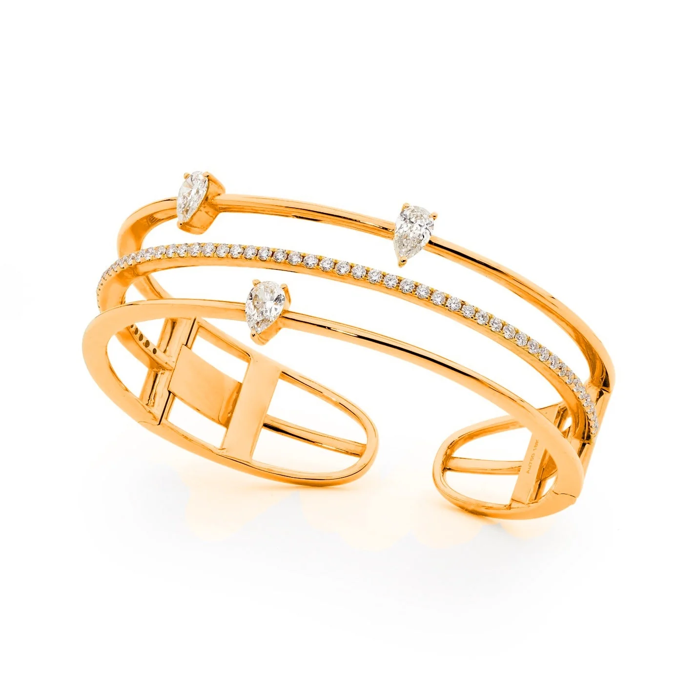 Three Row Pear Cut Diamond Open Cuff Bracelet - Image 4